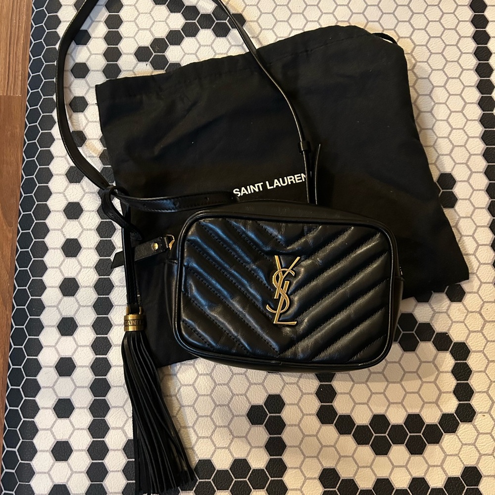 Saint Laurent Black Quilted Crossbody Bag with Gold Logo